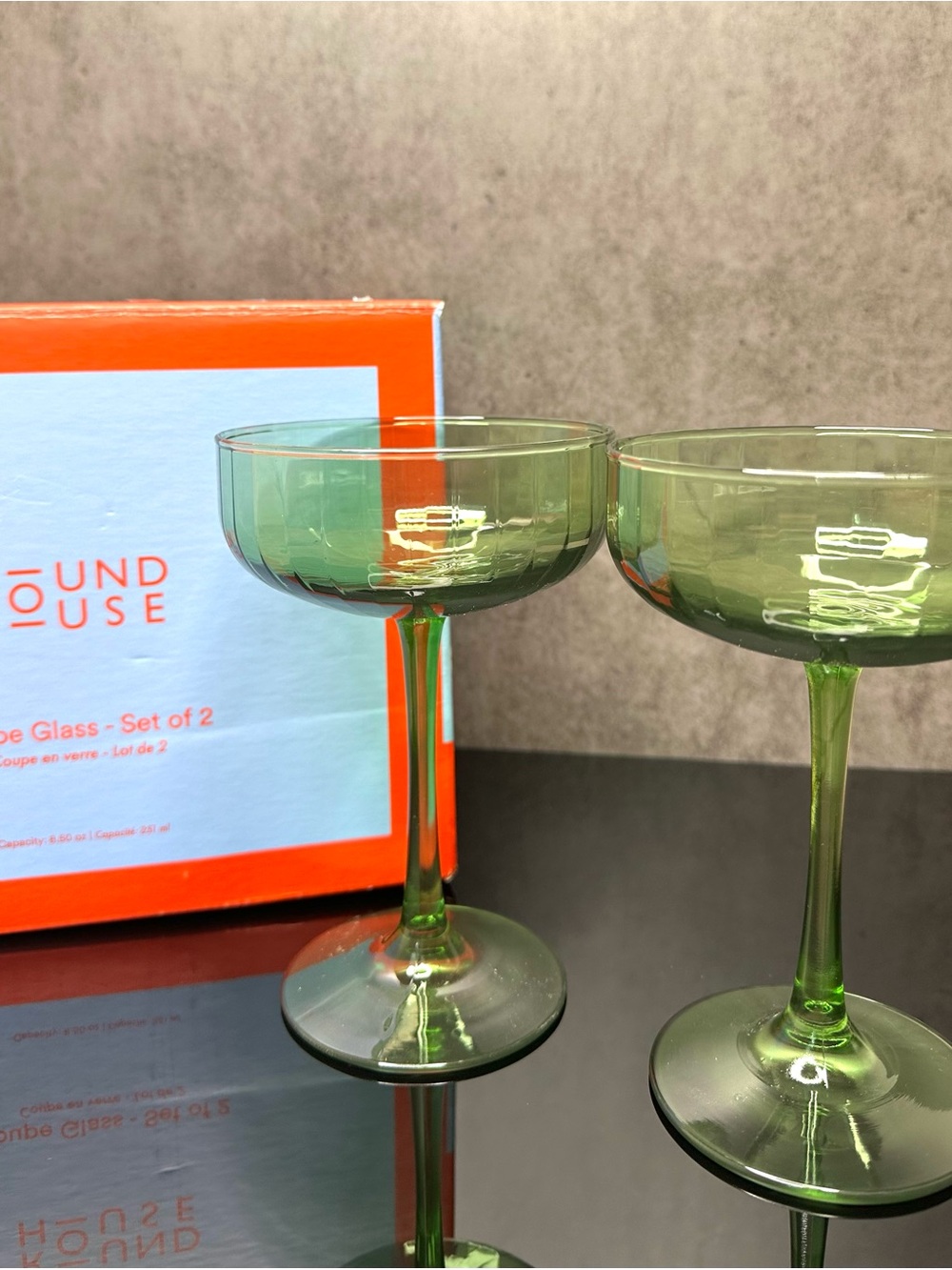 Round House Green Coupe Glasses – Set of 2 NIB